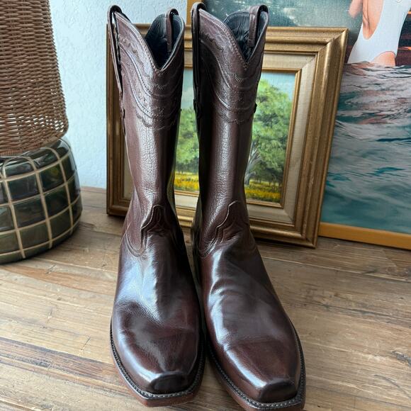 Men's Lucchese Chocolate Brown Devin All Leather Cowboy Boot Size 8 EE - Picture 9 of 13